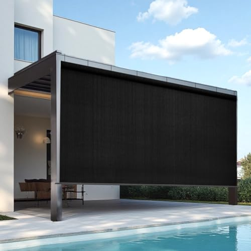 Seekverse 6' W x 8' H Roll up Shade for Outside, Outdoor Roller Shades, Privacy Sun Shade for Patio, Balcony, Deck, Black Windproof Retractable Blinds