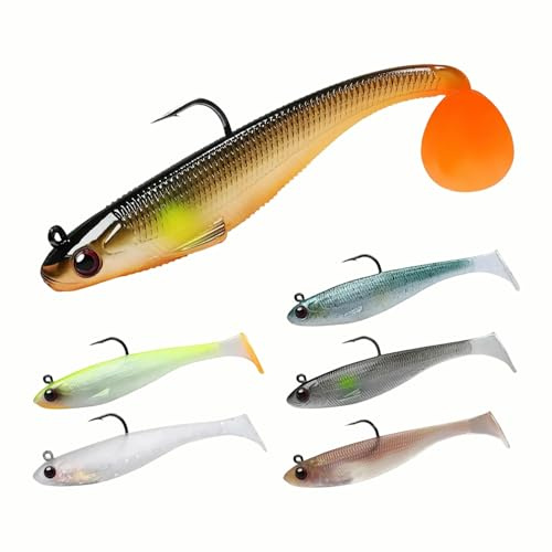 6 Stück Angelhaken und Schwimmer Set Künstlicher Köder Weicher Köder Lure Hochfester Metall Angelhaken Muss-Have für Angeln Angelzubehör Forellenköder Hecht Köder