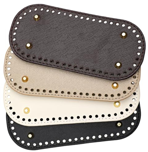 4 Stück Taschenboden 22x10cm taschenboden zum häkeln PU Leder Stricken Häkelzubehör mit Löchern für Taschenherstellung Handtasche Schultertasche Geldbörse DIY Zubehör