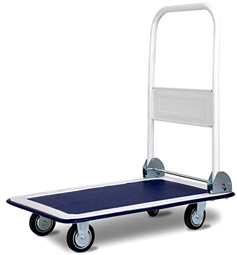 COSTWAY Transportwagen Klappbar, Plattformwagen Bis 150 kg Tragkraft, Transporthilfe mit 360° Lenkrollen & Handgriff, Lastenwagen Klappwagen für Garage, Lagerhaus (Blau)