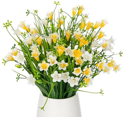 3 Packs Artificial Lily of The Valley Bouquets, 15'' Faux Bellflowers for Floral Arrangements, Realistic Fake Campanula Flowers for Spring Wedding & Home Office Farmhouse Decor, Yellow & White
