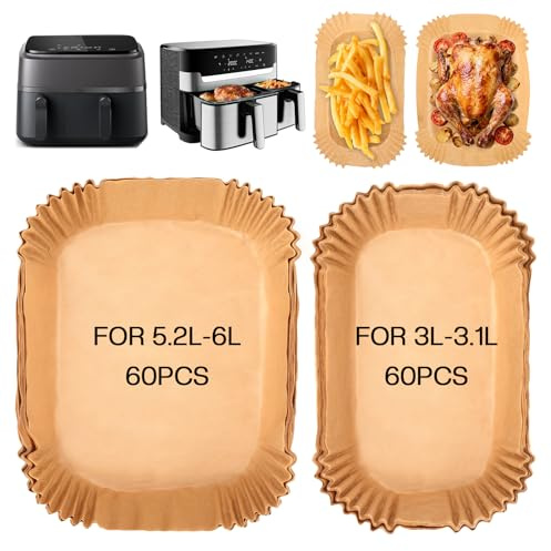 120 Pièces Papier Cuisson Air Fryer Philips 3000/5000 Série 6L/3L, Papier Air Fryer compatible avec Moulinex Easy Fry 5,2/3,1L, Accessoires pour Philips NA352/00 NA550/00