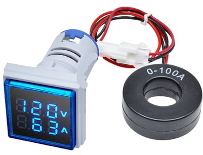Medidor de voltaje CA LED Voltímetro digital amperímetro LED cuadrado CA 50-500 V 0-100 A 110 V 220 V voltímetro for automóvil detector de amperios y voltios(Voltammeter Yellow)