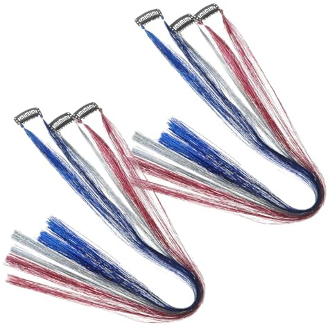 Beatifufu 6pcs Hair Tinsel Extensions Glitter Strands Colorful Silk Hair Sparkly Women Braiding Accessories