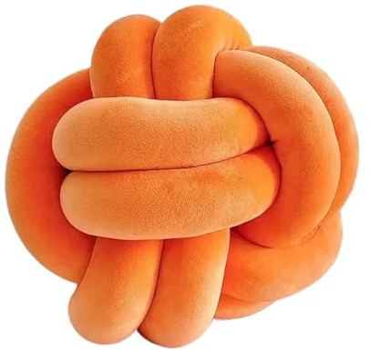 XIUsheUA Handknuten kudde handgjord art deco randig kudde, mjuk boll kudde med knut rund modern mysig plysch plysch (orange, 22 cm)