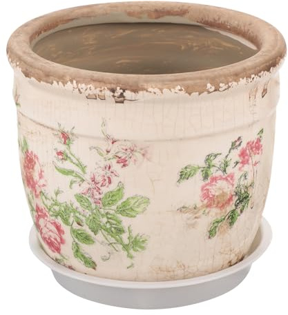 Happyyami Macetero Cerámico para Plantas Suculentas y Flores, Color Rosa Retro Textura Artesanal, Pequeño Tamaño Drenaje, para Hogar, Oficina y Jardín