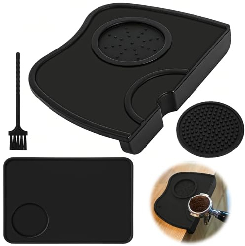 2PCS Silicone Coffee Tamper Mat,Coffee Tamper Mat with 1Brush and 1Coasters | Espresso Tamper Mats,Anti Slip,Tamping Mats Black Food Grade Pad with Corner Edge Support,for Home and Cafe Baristas
