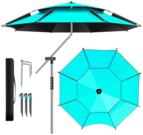 Strandparasol Med Sandankare & Tiltmekanism, 6,6/7,2/7,9/8,5FT Vindbeständig Patio Parasol För Utomhus Solskydd, Marknadsparasol, Solskyddsparasol För Trädgård, Bakgård, Camping(Cyan,2.0m)