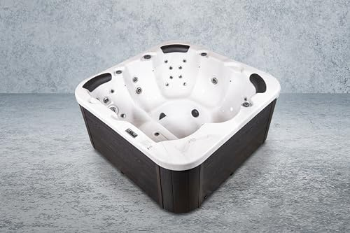 American Outdoor Whirlpool Milano 200x200 cm Sterling Silver/Grey – Spa für 6 Personen mit 30 Massagedüsen, Gecko Steuerung, Heizung, UV Desinfektion & LED Farblicht