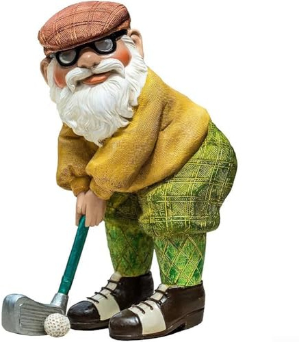 Estatua de gnomo de jardín de golf: adorno de césped de resina con pose caprichosa de golfista, decoración impermeable al aire libre para patio, miniatura deportiva e idea de golfista
