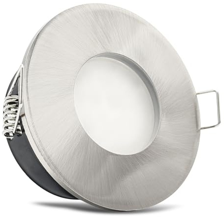 trendlights24 V2 IP65 LED Bad Einbaustrahler flach 5W dimmbar 230V 1er Set | Edelstahl Optik gebürstet, rund, Einbautiefe 35 mm, Warmweiß, 3000k, Decken Einbauspots, Feuchtraum, außen