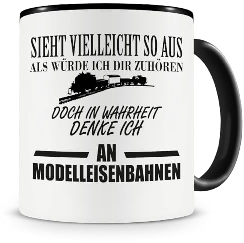 Samunshi® Ich denke an Modelleisenbahnen Tasse Kaffeetasse Teetasse Kaffeepott Kaffeebecher Becher 300ml schwarz