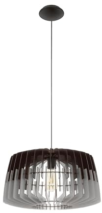EGLO Pendelleuchte Artana, 1 flammige Hängelampe Modern, Vintage | Hängeleuchte aus Stahl und Holz in Nickel-Matt, Grau, Schwarz, Esstischlampe, Wohnzimmerlampe hängend mit E27 Fassung