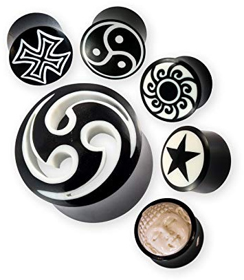 Fly Style 1 Stück Ohr-Plug Flesh Tunnel aus Knochen | natürlicher Ohr Piercing Schmuck | Motivauswahl