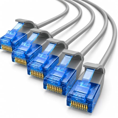1aTTack.de 660424 Cat6 Cat.6 Kabel Cat Netzwerkkabel 10m - Patchkabel Slim Kabel (Kleiner Durchmesser - sehr flexibel) 1000 Mbit/s - 5 Stück - grau