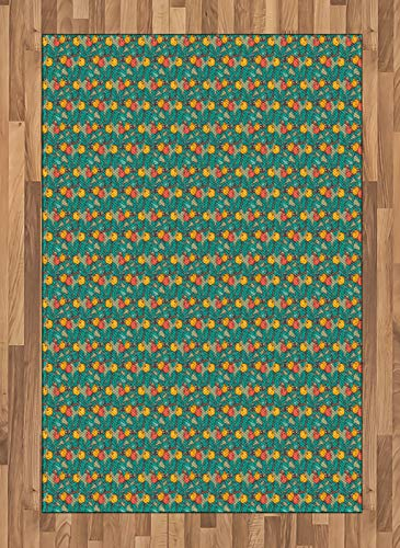 ABAKUHAUS Sommer Teppich, Apfelbaum-Frucht-Blätter Kunst, Deko-Teppich Digitaldruck, Färben mit langfristigen Halt, 120 x 180 cm, Türkis und Multicolor