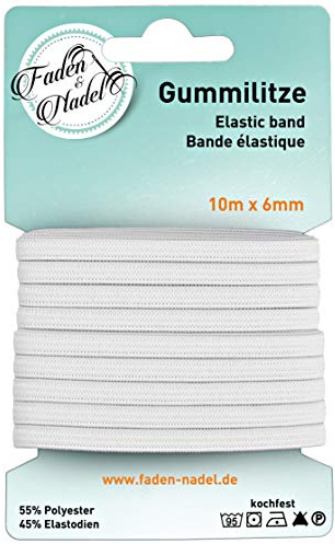 Faden & Nadel Bande en caoutchouc de 10 m : 6 mm élastique en blanc, lavable à chaud et repassable