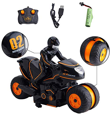 3T6B RC Motocicleta Electrico 2.4GHz Teledirigido Moto Juguete Coche Mini, Todoterreno Alta Velocidad 360°Rotación Deriva, Juguete Regalo para Niños Principiantes de 6 a 12 Años