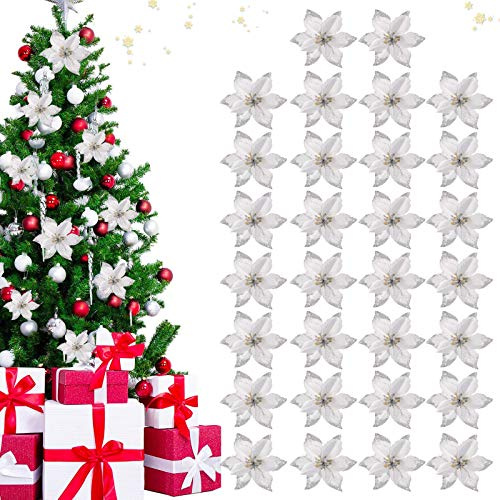 30Pcs Weihnachtsdekoration Blumen,Schneeflocken Deko,Weihnachtsbäume | Blume Weihnachtsschmuck,Baumschmuck Künstliche,Weihnachtsbaum Weihnachtskranz,Weihnachten Blumen Deko,Aufhängen