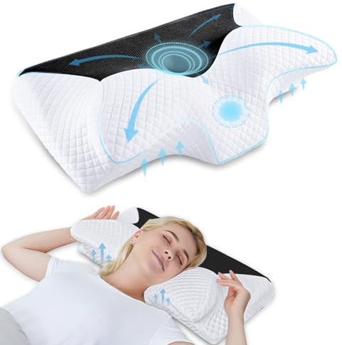 HOMCA Almohada Cervical de Espuma Viscoelástica, Negro, 60x35x8/12cm