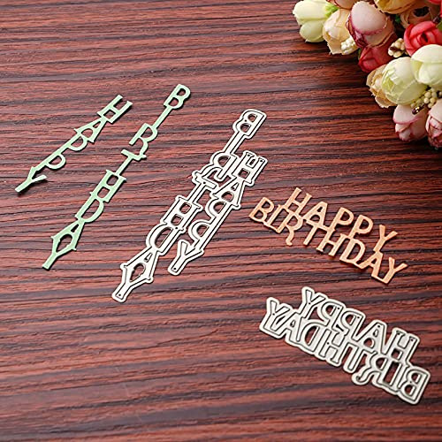 Stanzformen für Kartenherstellung, 2 Stück/Set, Stanzschablone Happy Birthday, Muster, Album-Dekoration, Karbonstahl, Scrapbooking, Prägeschablone für Kinder – Silber