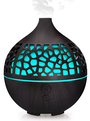 Bigqin Diffusore di Oli Essenziali (180 ml), Diffusore di Aromi Ultrasuoni Umidificatore con Luce LED a 7 Colori per Loiingredienta, Yoga, Spa e Camera da Letto - Venatura Legno Scuro