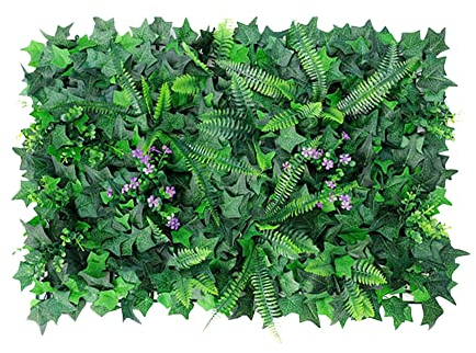 Uposao seto artificial planta verde simulación pared vegetal, paneles de vegetación, pared vegetal, decoración de jardín, valla para boda o decoración interior DIY césped, 40 x 60 cm