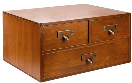 Modular Stackable Desktop Apothecary Cabinet with 3 Drawers - Solid Wood Medicine Cabinet for Tabletop - Card Catalog Drawers with Label Holders - Desktop Chest Drawer for Storage and Organization