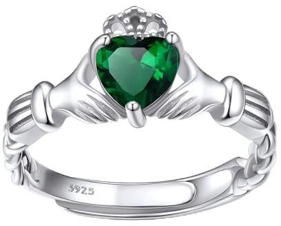Bestyle Birthstone Jewellery Claddagh Celtic Knot Ring 925 Sterling Silver | Hypoallergenic Adjustable Rings for Women Birth Month Gemstone Gift Irish Band Ring