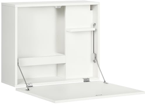 HOMCOM Scrivania a Muro Pieghevole e Salvaspazio 60x21.5x50 cm Bianco