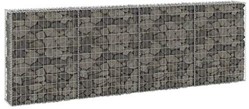WIFESE Gabionenwand 300x30x100 cm Steinkorb Gabione Hochbeet Zaun Korb Pfosten Säule Steingabionen Pflanzkasten Verzinkter Stahl Silber Rustikal Retentionswand