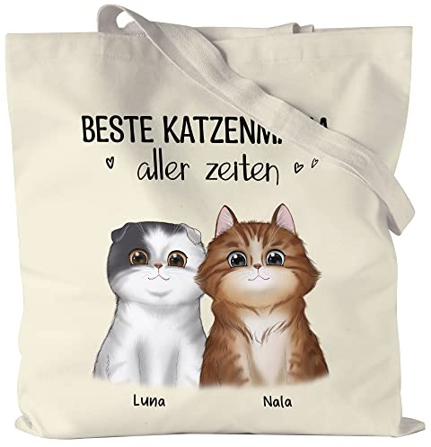 Kiddle-Design Katzenbesitzer Jutebeutel Personalisiert Geschenk für Katzenmama Katzenliebhaber Katzenhalter Frau Cat Mom Katzenfreund Haustier 2 Katzen