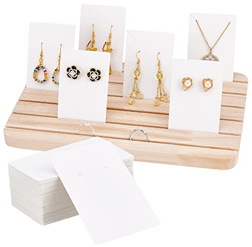 Nbeads Träörhängen Stativ - 6 Fack Smycken Display Hållare Med Kartong Kort - 27,7 x 16,7 cm