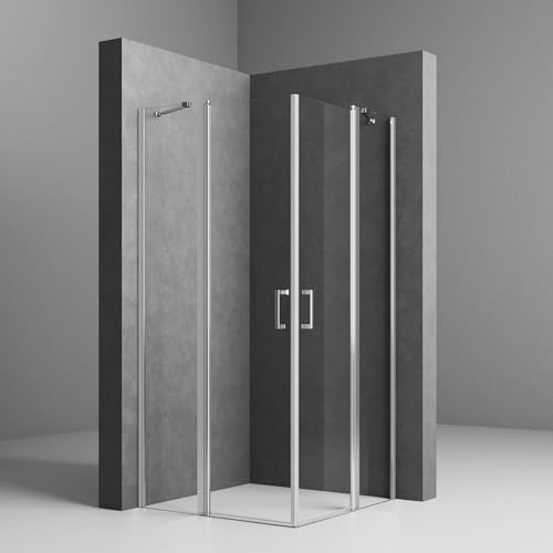 Duschkabine 80x80x185cm Eckeinstieg mit Pendeltüren aus 6 mm NANO-Glas Duschkabine Scharniertür Duschabtrennung Eckeinstieg