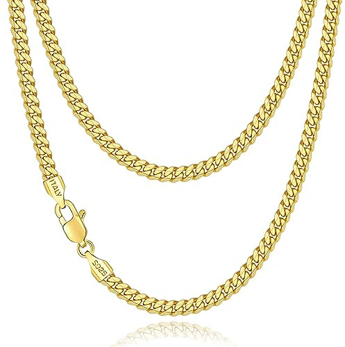Jewlpire Halskette Herren, 18K Vergoldet Robuste Silberkette Panzerkette Herren 925 Silber Karabinerhaken Link Chain, Breite 4mm, Länge 50cm