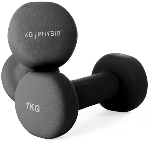 KG Physio Weights Dumbbells Set Women & Men - Neoprene-Coated & Sweat-Resistant Weights Set with Anti-Roll Technology & A3 Exercise Poster, Gym Equipment for Home, 1-10 kg Dumb Bells Pair