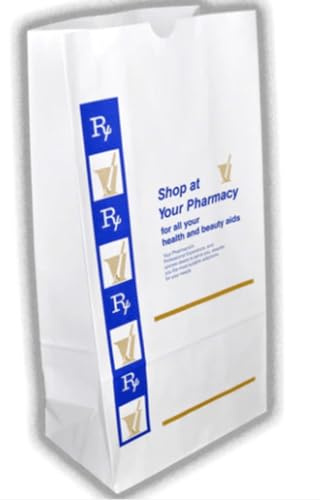 Snappy Rx Supply 500 Pack Pharmacy Bag, GS Design White Prescription Bag 8”x 5” x 17” Pharmacy Paper Bag - Medicine Container, Medication Packaging for Drug Stores