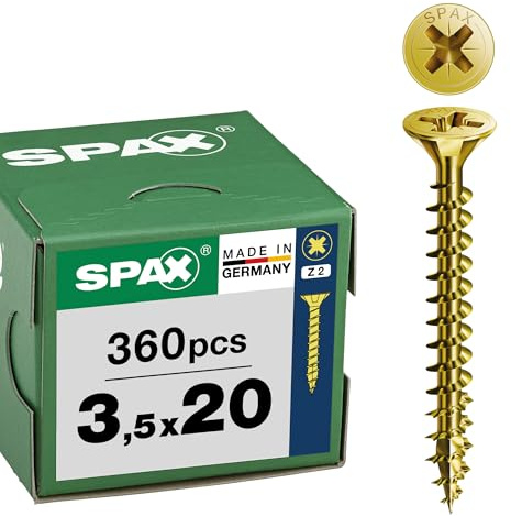 SPAX Vis universelle 3,5 x 20 mm, 360 pièces - Vis á filetage total, tête fraisée, empreinte cruciforme Z2, pointe 4CUT, revêtement YELLOX - 8000000287220