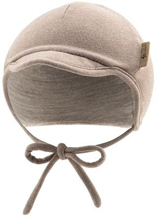 Sterntaler Schirmmütze aus Feinstrick - Jungen Schirmmütze mit angeschnittenen Ohrenklappen und Bindeband - Kinder Beanie, gefüttert mit weichem Baumwollfleece - Sand, 51