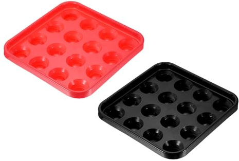 PATIKIL Pool Ball Tablett, 2er Pack Billardkugelhalter Snooker Kugel Aufbewahrungstablett Werkzeug Pooltisch Zubehör für 16 Kugeln, Schwarz/Rot