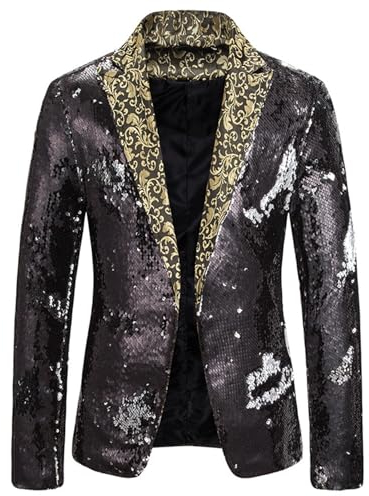 Capodanno Riunione di Fine Anno Festa di Famiglia Degli Uomini Oversize Casual Danza Paillettes Vestito di Moda Giacca Uomo Tan Slim Fit Suit, Nero , M