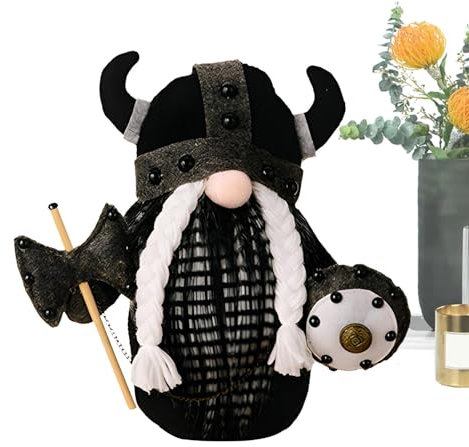 Gnomo scandinavo,Gnomo Guerriero,Guerriero Kidcrafts Nano - Tenendo l'ascia e lo scudo e indossando mantello, decorazione in miniatura del guerriero svedese medievale per tavolo con