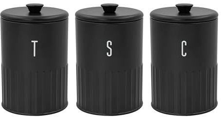 Blackmoor Callisto Black Tea, Coffee and Sugar Canisters Set for the Kitchen/Secure Lids for Freshness / 1.35L Capacity Containers Set/Ribbed Embossed Design