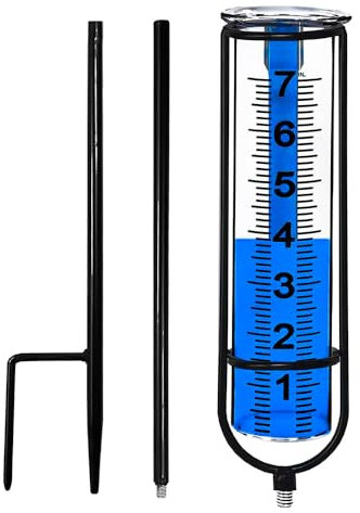 FONGKNOX Glass Rain Gauge Outdoor Large Number Easy to Read All Weather Condition Rain Scale Rain Meter High Accuracy Glass Anti-Corrosion Garden Yard Deck Farm Enhanced Visibility Blue