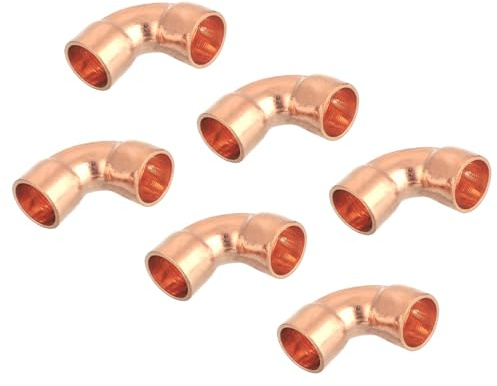 QUARKZMAN 6 Piezas Conector de Tubo de Cobre de 90 Grados con Soldadura por Sudor para Fontanería, 22x22mm, 0.37 Pulgadas