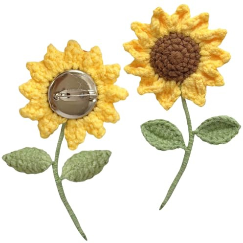 Brosche aus Wollgarn mit Reversnadel, Form: Sonnenblume, Rose, Tuple, Häkelblume, für Damen, 10x5cm, Metall, Kein Edelstein