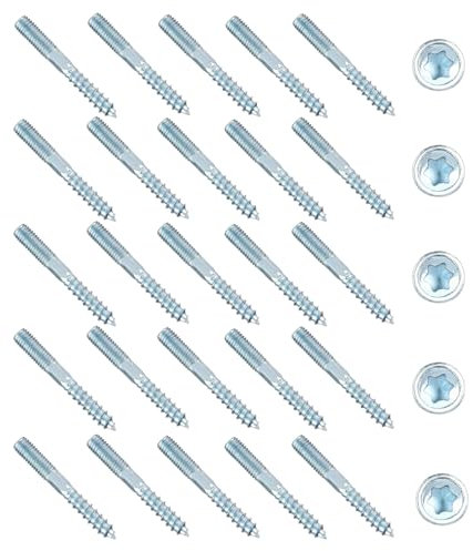 GHVACZS 25 Stück Stockschrauben M8, M8 x 60 mm Torx Stockschrauben, Doppelgewinde Kohlenstoffstahl Verzinkt, Zubehör für Rohrschellenbefestigung und Möbelmontage