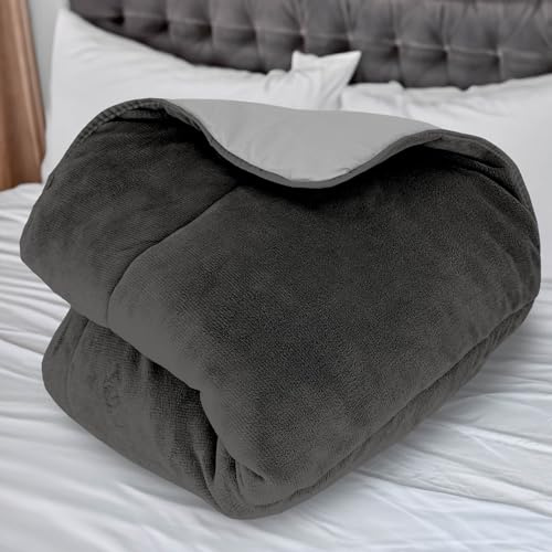 Soleil d'ocre, Couette doublée Polaire Microfibre 240x260 cm Bicolore Gris et Anthracite