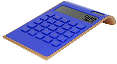 Slim Solar Power Calculator, Dual Power Supply, Tilted LCD Display, Wide Keyboard, 10 Digits, Financial Functions, Office Home Use with Solar Energy, for Office Supplies (Blue)
