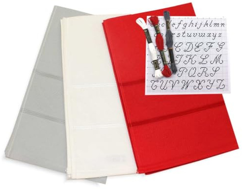 hobbymio.it 3 Pezzi di Strofinacci da Cucina da Ricamare a Punto Croce con 3 Matassine di filo e Schema Ricamo, Set di 3 Canovacci con Tela Aida + 3 Matassine di filo + 1 Schema Alfabeto (MIX 4)